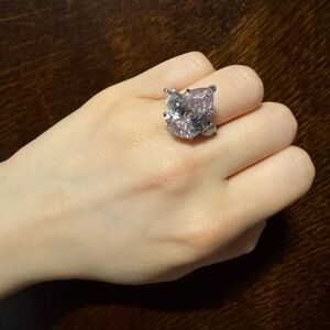 Sterling Silver Teardrop Pink Crystal Statement Ring